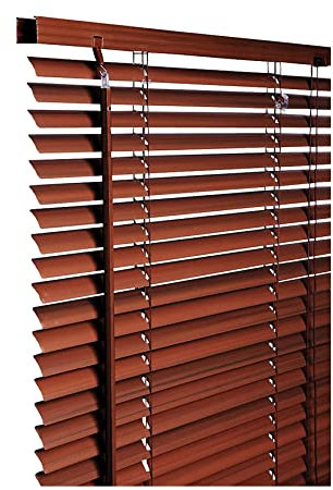 PVC woodgrain effect windows shutters for privacy home offices Blinds - Strong Trimmable Easy fit child safe window curtains - Walnut colour - Width 60cm x Drop 213cm