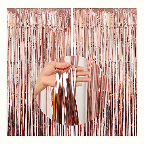 CC wonderland zone 2 Pièces Or Rose Rideau Métallique Frange (1m x 2m) Rideau Tinsel pour Photographie Anniversaire Noël Party Décoration
