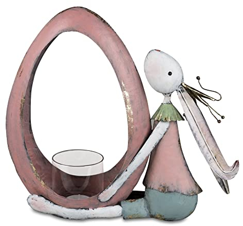 formano Dekofigur Hasenmädchen mit Ei und Windlicht | Hase Osterhase Figur | 40x32 cm | Metallfigur mit Windlichtglas Ostern