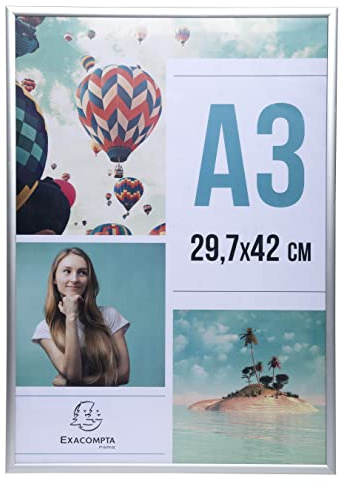 EXACOMPTA Ref. 83758D 1 Bilderrahmen A3, zum Aufstellen oder Aufhängen an der Wand, Aluminiumkanten, vertikale oder horizontale Verwendung, Maße: 42,7 x 33,1 x 2,6 cm, Kristallglas