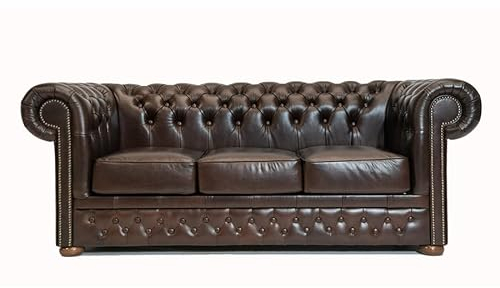 Chesterfield Sofa First Class - The Chesterfield Brand | 3 Sitzer Sofa | 100% Leder, handgefertigt, Original Chesterfield | Breite 200 cm | Cloudy Dunkelbraun