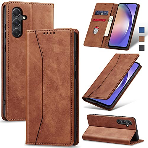 Jasonyu Case for Samsung Galaxy A54 Leather Wallet Flip Cover with Card Holder,Kickstand, Magnetic Closure,TPU Shockproof Phone Case Compatible with Samsung Galaxy A54 5G (Brown)