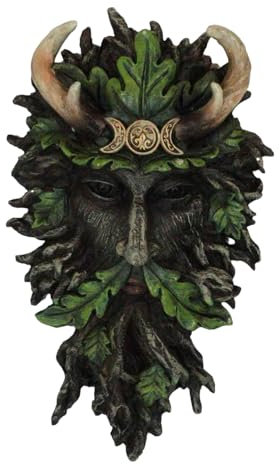 Ebros Gift Wicca Spirit God Triple Moon Antler Crowned Black Greenman Tree Ent with Green Laub Leaves Hanging Wall Decor Plaque 26,7 cm High Wicca Tree of Life Forest Shepherd HornGod Cernunnos