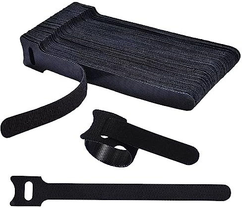 Klett Kabelbinder Schwarz, 100 Stück Wiederverwendbare Kabel Klettband Nylon Kabelklett Verstellbare Kabelklettbänder Klettkabelbinder 10 cm für TV-Kabel, Fahrrad