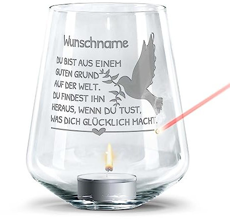 PR Print Royal Windlicht mit Gravur zur Konfirmation selbst gestalten - mit Name gravieren - inkl. Teelicht - Du bist aus einem Grund auf der Welt - personalisierte Geschenke Konfirmation | Taube