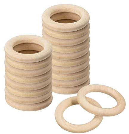 QUARKZMAN 20 Stück 35mm(1.4) Holzringe zum Basteln, Makramee Ringe 6mm Dick Glatt Unfertig Hölzerne Kreise für DIY Handwerk Ring Anhänger Schmuck Machen Spielzeug, Holzkranz, Bastelring
