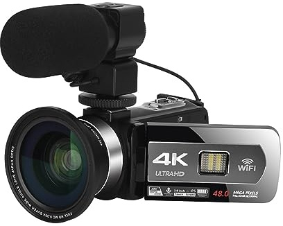 DELURA Weitwinkel-4K-Digitalvideokameras, Zeitlupen-Loop-Aufnahme, Mikrofon-Camcorder, Autofokus, Streaming-Webcam, Vlog-Kit HD Kamera (Color : 32G SD Card, Size : Set 1)