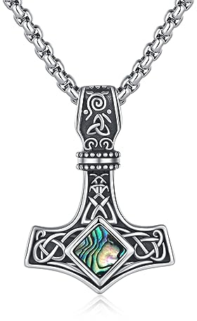 ZIPPICE Thors Hammer Halskette 925 Sterling Silber Wikinger Keltischer Kette Mjölnir Anhänger Nordische Wikinger Anhänger Unisex Schmuck Schmuck Geschenk für Damen Frauen Mama Freundin (Abalone)
