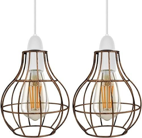 LEDSone 2 Pack of Metal Wire Cage Ceiling Light Shade Easy Fit Lamp Shade, Ceiling Hanging Indoor Pendant Light Lampshade for Living Room, Bedroom, Restarurants (Brushed Copper, 2 Pack)