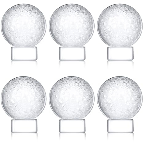 Landical 6 Pcs Crystal Glass Golf Ball Trophy with Display Stand Base for Sports Tournament Awards Crystal Golf Ball Trophy with Stand Team Prizes Statue for Retirement Gifts