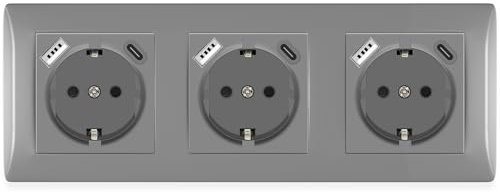 BSEED Enchufe de Pared con USB/tipo C,Enchufe Empotrado con abrazadera,Enchufe Empotrable con USB C puerto,Enchufe de Pared con marco de PC,16 Amp Enchufe de pared Gris-222mm
