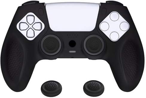 PlayVital Anti-Rutsche Schutzhülle für PS5 Wireless Controller, Ergonomischer Silikonhülle Case Zubehör für PS5 Controller Passend für Ladestation mit Thumbsticks Kappen(Ninja Edition,Schwarz)