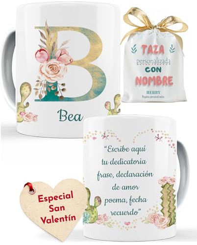 Taza personalizada con inicial (A-Z) y nombre de cerámica 325 ml para té, café, leche, apta para microondas y lavavajillas, original taza para regalar (B)