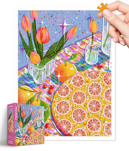 PieceRelax 1200-Piece Plastic Jigsaw Puzzle for Adults - Fangyu Ma - Orange Meringue Pie - Challenging Extra Small Pieces, No Mat Needed, Relaxation & Gift [H3393]