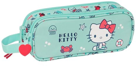 Safta Hello Kitty Sea Lovers Doppelmäppchen für Kinder, ideal für Kinder im Schulalter, bequem und vielseitig, Qualität und Widerstandsfähigkeit, 21 x 6 x 8 cm, Türkis