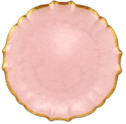 Vietri viva Baroque Glass Pink Dinner Plate, 10.5 Inch Glass Dinnerware, Elegant Glassware