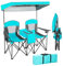 KOMFOTTEU Silla de Camping Plegable para 2 Personas, Silla de Pesca con Toldo Ajustable, Mesa Lateral y Soporte para Bebidas, con Bolsa de Transporte (Turquesa)