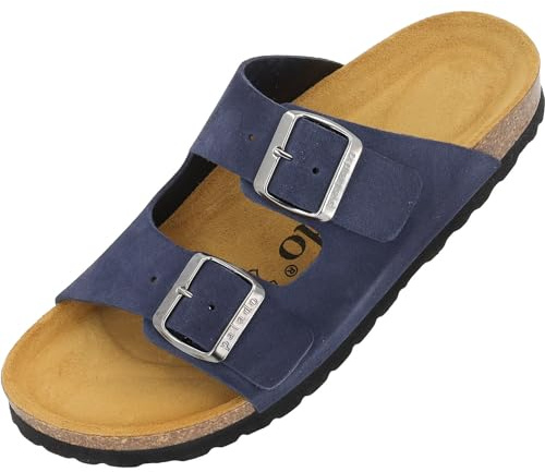 Palado Pantoletten Herren Korfu Premium Leather - gefertigt in Spanien - hochwertiges Leder - Veloursleder-Decksohle - bequemes Weichfußbett - EVA-Sohle Blau UK8 - EU41