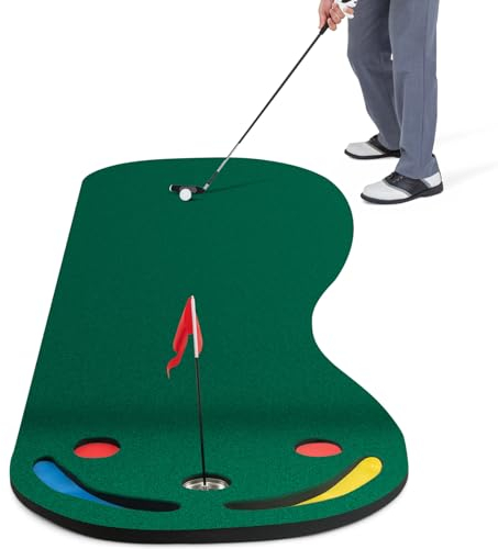 COSTWAY 300 x 96cm Golf Puttingmatte, Golfmatte für Indoor & Outdoor, Golf Übungsmatte faltbar mit 3 Putting Cups & 1 Fahne, Putting Green Golf Trainingsmatte für Zuhause, Büro, Hof