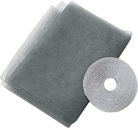 Irishom Fenêtres Moustiquaire DIY, 150 x 200CM Protecteur de Moustique, Filet Anti-Insectes, avec des Rubans Autocollants, Rideau en Maille 59 x 78 Pouces, Gris