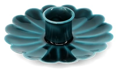 Flacher Kerzenhalter Blume aus Emaille Blau Vintage-Look Metall Kerzenständer für Kerzen mit Ø bis zu 2 cm