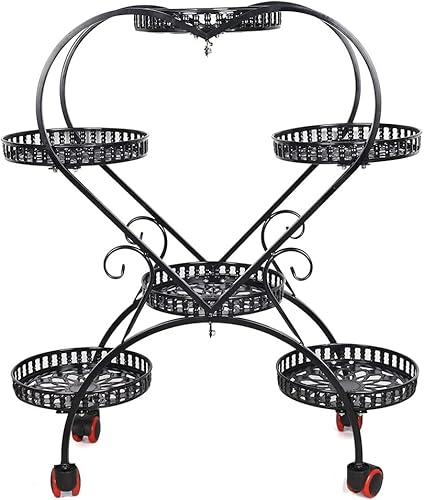 Rack-Organizer für drinnen und draußen, Pflanzenständer für 6 Töpfe mit Rollen, schwarzer herzförmiger Blumentopfhalter, Allzweck-Aufbewahrungs-Organizer, Pflanzenregal