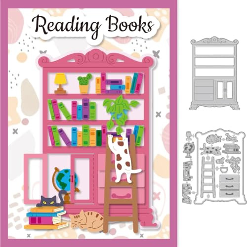 DELORIGIN Stanzformen Für Bücherregale Und Schränke Kartenherstellung Gestanzte Bücherregale Katzen Stanzformen Aus Karbonstahl Schablonen Für Karten Scrapbooking Bastelpapier Alben Geschenke Dekor