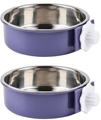 KuTi Kai 2 IN 1 Stainless Steel Pet Hanging Bowl Removable Dog Bowl for Crates Puppy Food Feeder Water Dish with Bolt Holder Dog (Purple-Large-2Packs)
