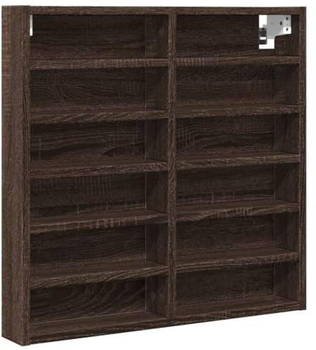 vidaXL Vitrinenschrank, Sammlervitrine 12 Ablagen, Hängevitrine Wandregal für Wohnzimmer, Glasvitrine Wandvitrine Hängeregal, Braun Eichen-Optik Holzwerkstoff