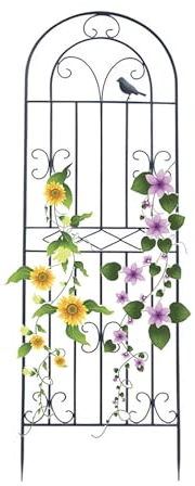 YAVYAV Bird Design Garden Trellises For Climbing Plants Outdoor, Wrought Iron Metal Trellis Support, For Outdoor Indoor, Potted Plants, Tomato, Rose(Black,220cm/86.6in)