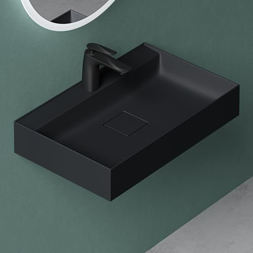 Mai & Mai Lavabo sobre Encimera Lavabo Suspendido Baño Rectangular | Antracita Mate | Mármol Fundido | 60x38x12cm | con Orificio para Grifo y Válvula de Desagüe | Colossum630