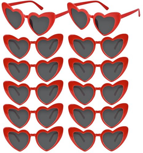 NACHLYNN 4/12/24 Stück Herzen Sonnenbrille, Retro Party Brille Damen Herren Polarisiert Love Herz für Hochzeit, Urlaub Feier, Outdoor & Foto-Shooting (12, Rot)