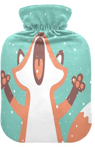 Wärmflasche mit Bezug, Cute Fox Winter 2L Auslaufsicher Wärmbeutel für Hand Füße Wärmer Nacken Schulter Rücken Muskel Schmerzlinderung Kaltkompresse