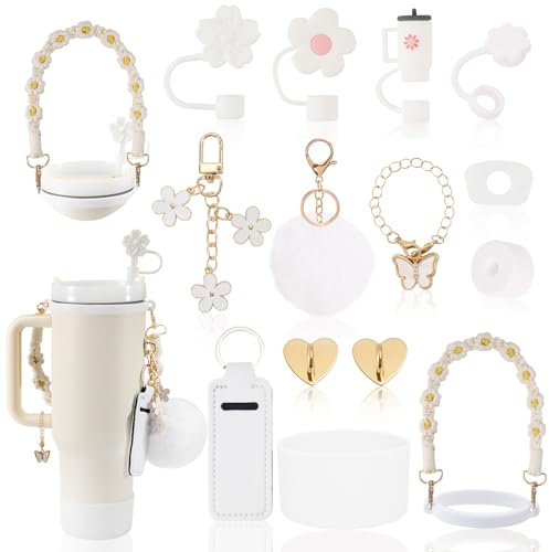 LUOJINYI Stanley Cup Accessories Set, 15 Pieces accesorios stanley cup, Straw Accessories for Stanley Cup, Silicone Sleeve for 40Oz and 30Oz Stanley Cup Accessories, (Cup Not Included) (Blanco)