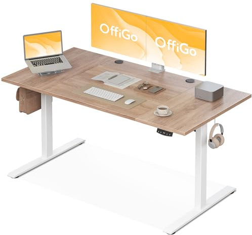 OffiGo Höhenverstellbarer Schreibtisch, 160 cm Elektrischer Schreibtisch, Ergonomischer Tisch mit Memory-Funktion, Gaming Tisch Höhenverstellbar, Moderner Computertisch für Zuhause und Büro, Beige