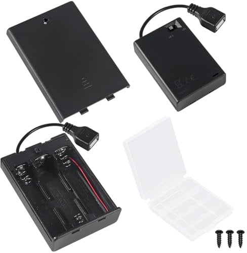 MKBKLLJY 2PCs 3AA Battery Holder Switch USB Female Socket - 3x1.5V AA Battery Case Box Holder On/Off Switch with Cover Screw and Transparent Storage Case for Arduino RC Cars LED Strip Light
