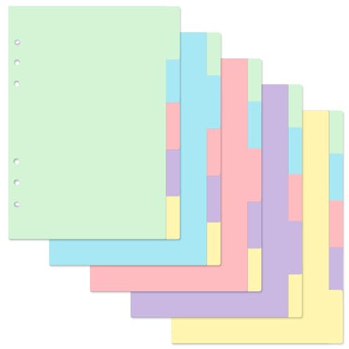 25 Blätter/5 Sätze Trennblätter A5, Trennstreifen A5 6 Loch, 5 Farbige Register, Ordner Register Index Teiler, Register Trennblätter, für Ordner, Loseblatt Notizbuch,Ringbucheinlagen(21x15cm)