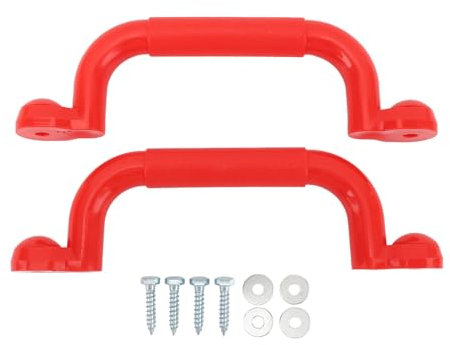Keenso Outdoor Swing Sets Safety Handles, Set of 2 Metal Playground Handle Bars 9.4x2.8in, Playset Grab Bar, Climbing Frames Handrails for Kids, Playhouse Treehouse (Red)
