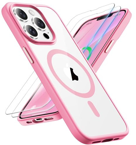 ORETECH Magnetisch Hülle für iPhone 13 Pro Max mit 2 Schutzfolie, Kompatibel mit Mag-Safe, Stoßfest Kratzfest Transparent Rückseite Handyhülle für iPhone 13 Pro Max Hülle 6,7 Hellrosa
