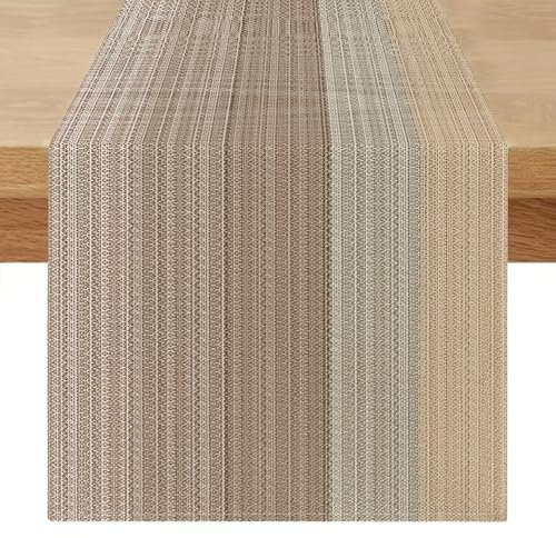 Streifen Tischläufer Abwaschbar Modern 40x180 Beige Braun Läufer Tisch Leinenoptik Retro Scheunenholz Textur Küche Tisch Dekoration für Frühling Herbst Tischdeko Drinnen Urlaub Party Dekor