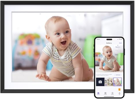 Dragon Touch 10.1'' WiFi Digitaler Bilderrahmen – HD IPS Touchscreen, Auto-Rotate, Sofortiges Teilen von Fotos/Videos, 16GB Speicher Familie und Freunde