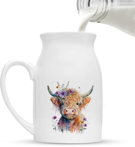 Charming Highland Cow Milk Jug with Handle 330ml Versatile Ceramic Milk Jugs for All Type of Kitchens Highland Cows Gifts for Women Animal Lover Gift for Mum Sister Friend - Cow