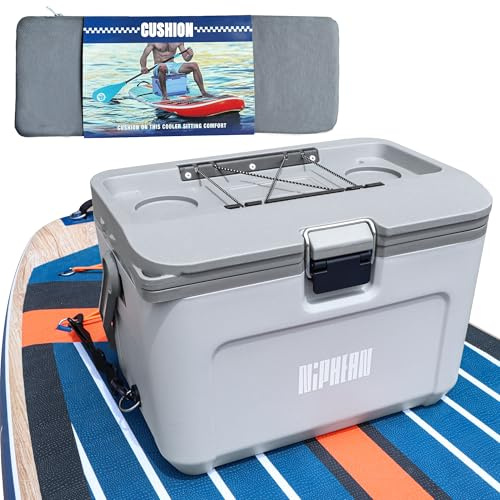 Niphean Caja térmica de tabla de remo aislada de 4 capas, 60 horas de retención de hielo, asiento convertible en tabla de remo con anillo en D, enfriador rígido de kayak de 15 litros para camping