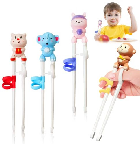 4 Pairs Chopsticks for Beginners, Kids Training Chopsticks Reusable Learning Practice Chopstick Helper for Children Toddlers, Right or Left Handed