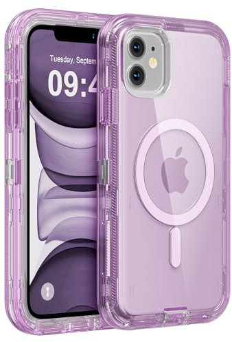 Follaroma for iPhone 11 Case, Compatible with MagSafe, Heavy Duty Shockproof Protection Phone Cases, Anti-Drop, Dual Layer Transparent Magnetic Phone Case for iPhone 11, 6.1, Purple