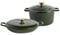Argon Tableware 2.3L/4.68L Shallow Cast Iron Casserole Dish Set with Self-Basting Lids - Green - 2pc Induction Hob Cooking Dutch Oven Bread Baking Serving Roasting Stew Stock Pot Cookware Pan