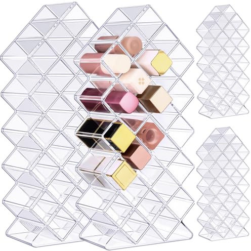 Hoolerry 4 Pack Acrylic Lipstick Holder Organizer 112 Slots Clear Lip Gloss Holder Organizers Stackable Fish Shape Lipsticks Tower Lipstick Case Display Stand Storage Box for Makeup Cosmetic Vanity