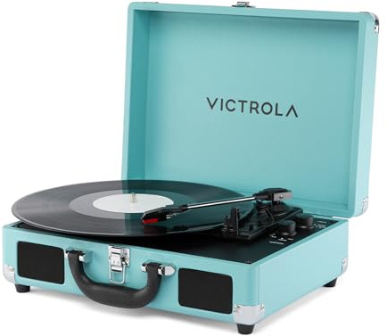 Victrola Journey II (2025 Model) – Bluetooth Suitcase Record Player – Built-in Stereo Speakers with Enhanced Bass, 3-Speed Turntable, Bluetooth Input and Output, RCA & Headphone Outputs (Turquoise)