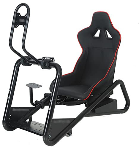 Rennsimulator-Cockpit mit verstellbarem Lenkrad, stützendem Schaumstoff und Ledersitz, ergonomisches Design, schwarzer Rahmen für verbessertes Rennerlebnis