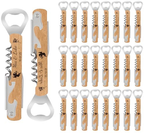 24 Pezzi Apribottiglie in Legno con Cavatappi - Bomboniere Matrimonio Originali per Ospiti in Naturale | Regali Personalizzati con Nome & Multifunzione